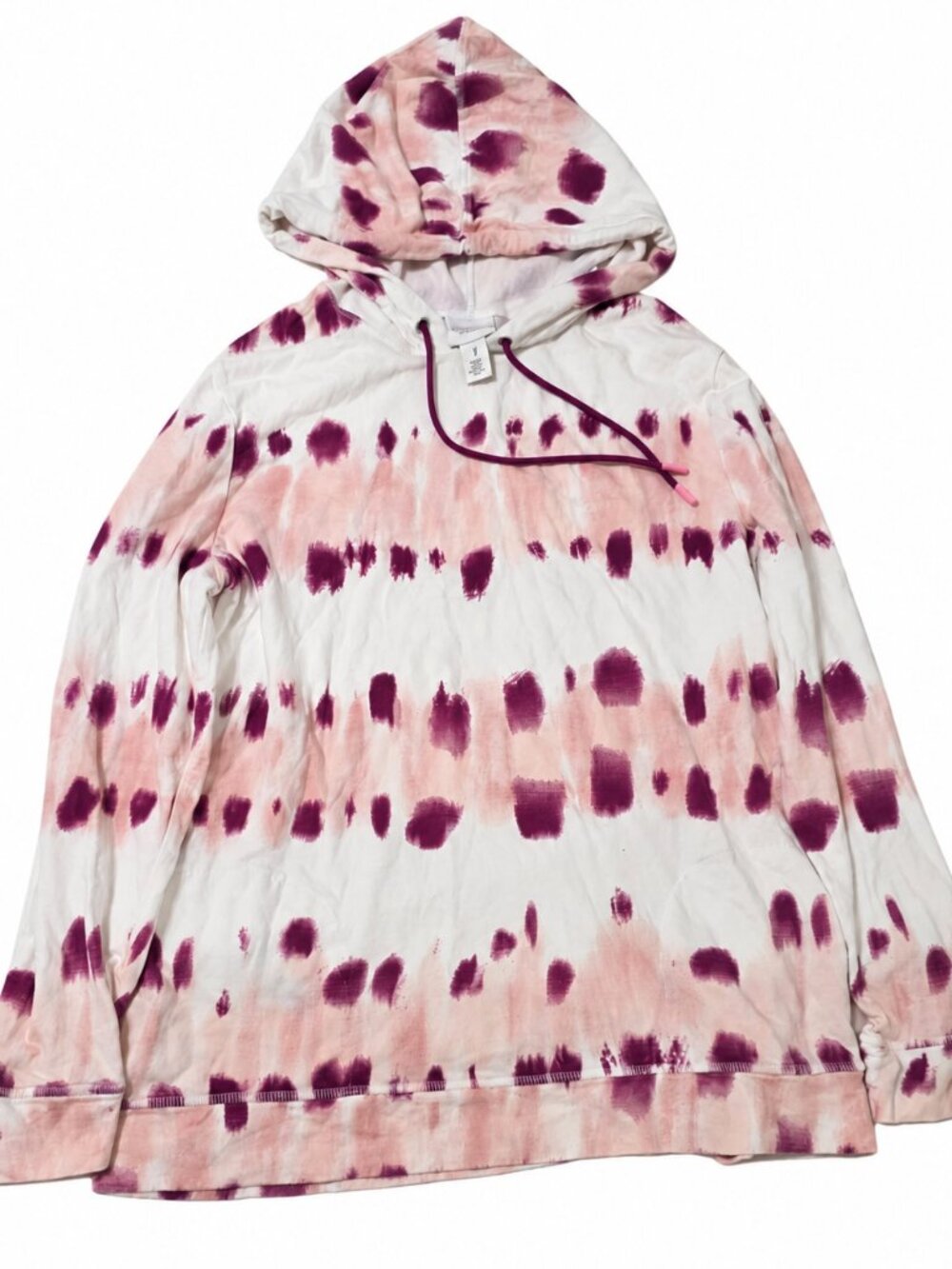 WEEKENDS by Chico's Tie Dye Hooded Pullover Pink Burgundy Size 1 (M)
